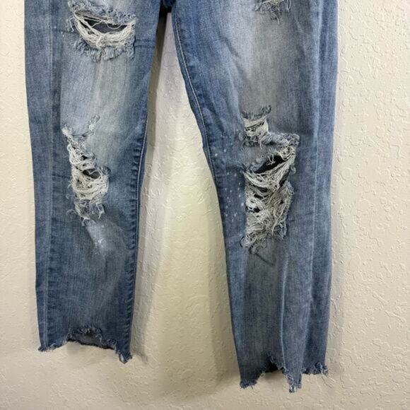 Judy Blue jean bleach splatter ripped raw hem size 1 denim Distressed Blue Jeans - Picture 4 of 12